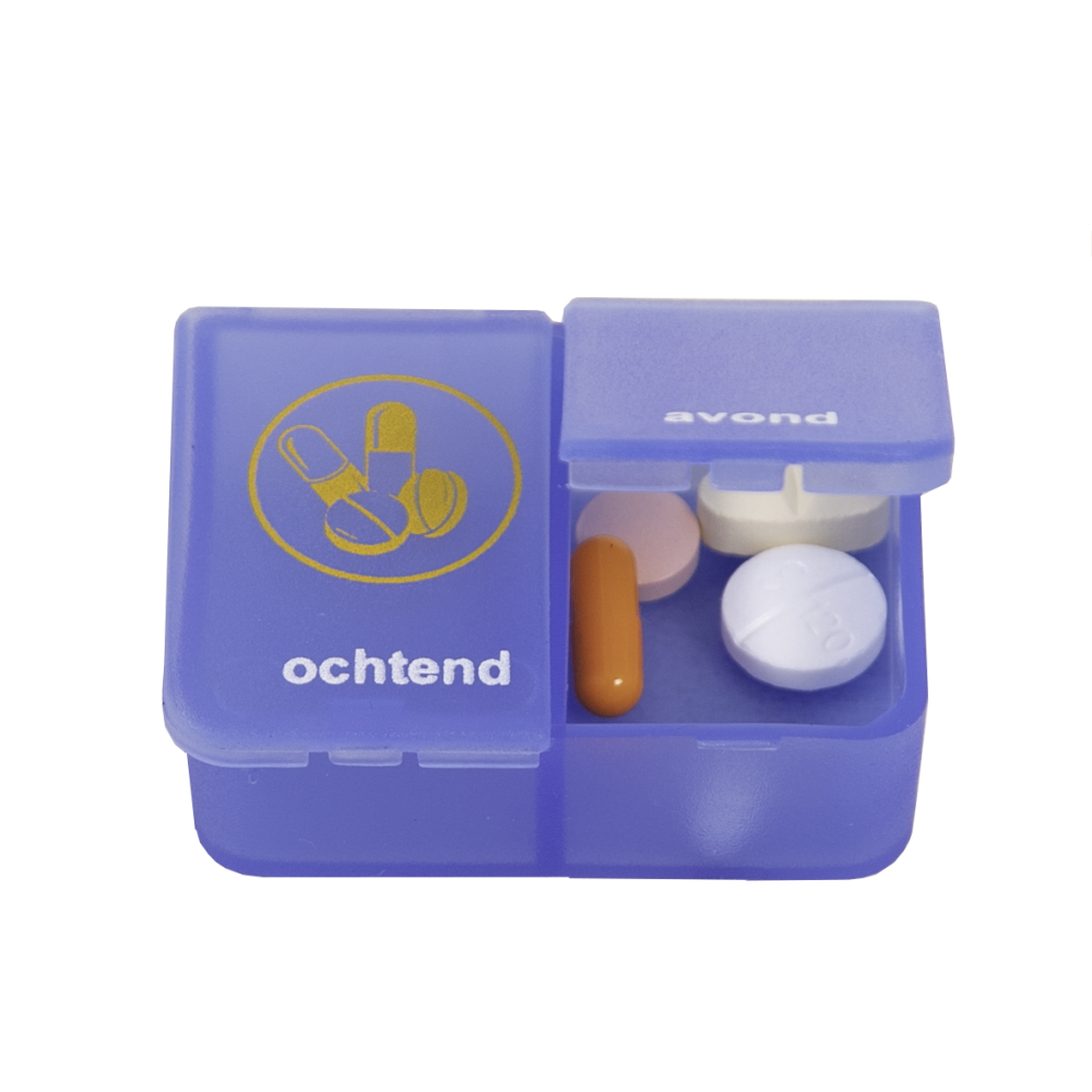 Boîte à pilules 1 jour - 2 compartments transparent bleu NL