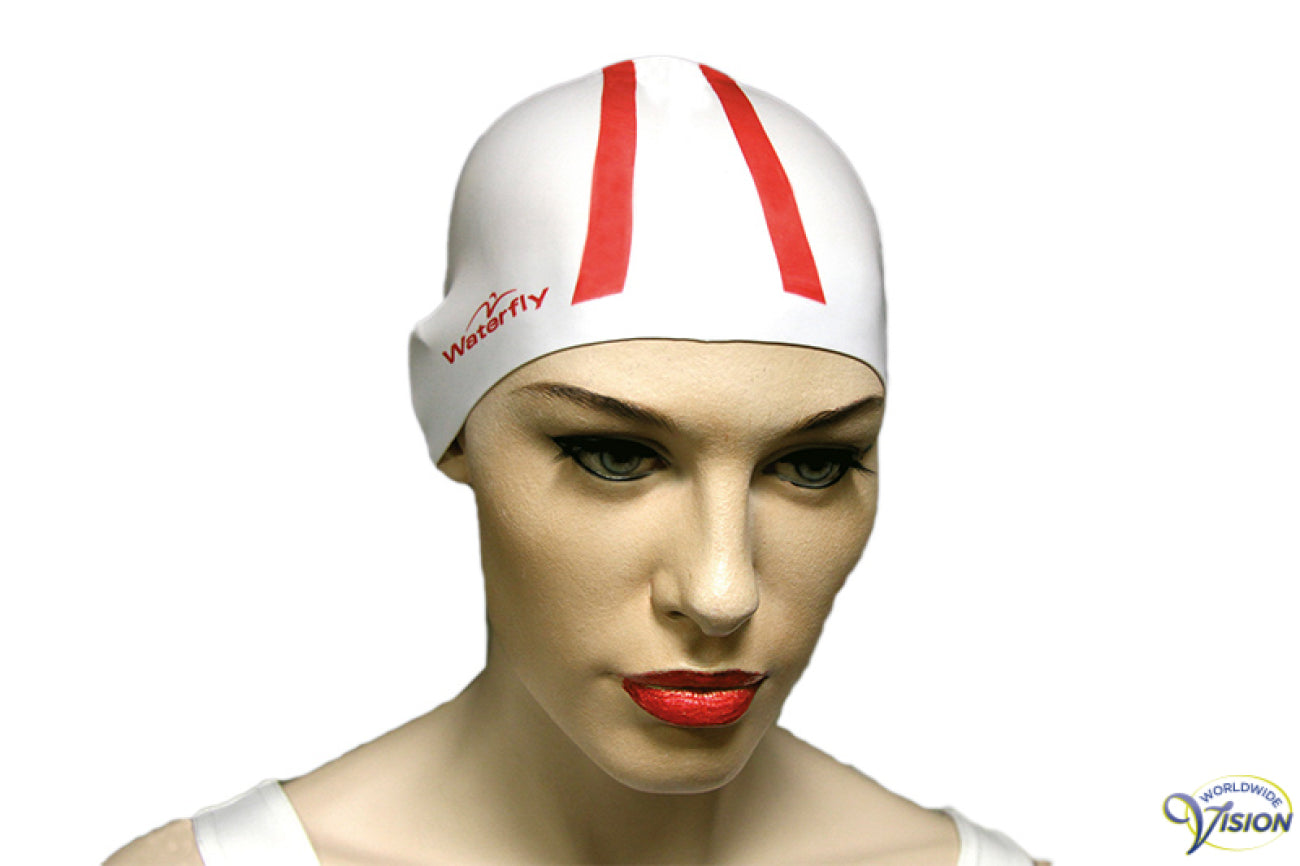 Bonnet de bain blanc avec passepoil rouge